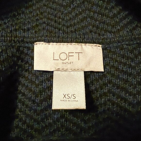LOFT Sweater Womens XS/S Herringbone Blue & Black Cowl Neck Pullover Poncho EUC - Picture 6 of 7